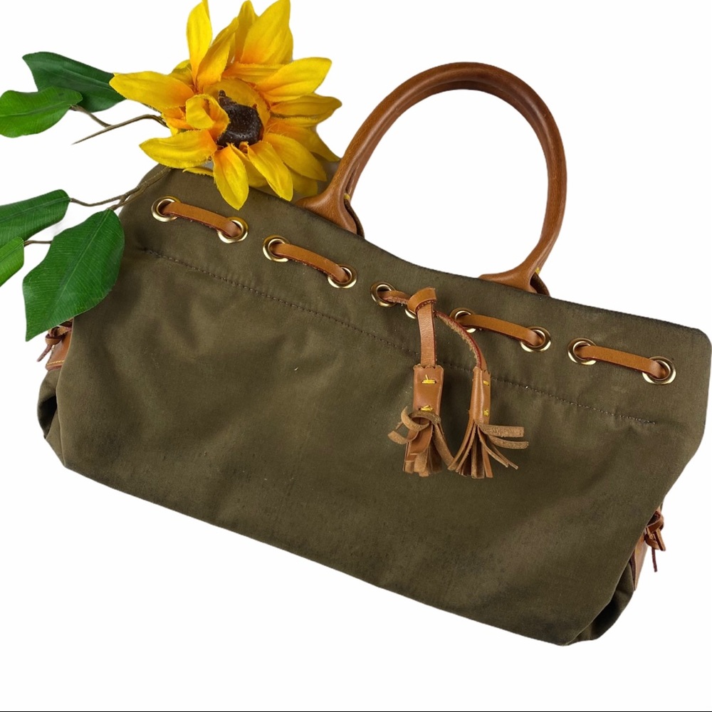 Dooney Bourke Handbag Canvas Leather Handle Trim